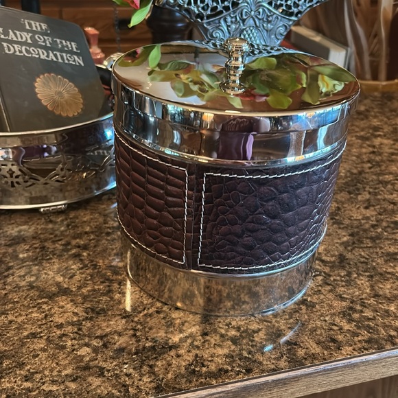 Silver and Brown Croc-Embossed Ice Bucket - Picture 3 of 7